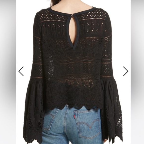 Free People Once Upon A Time Statement Top Black Lace Blouse Shirt Small $148 - Picture 4 of 12